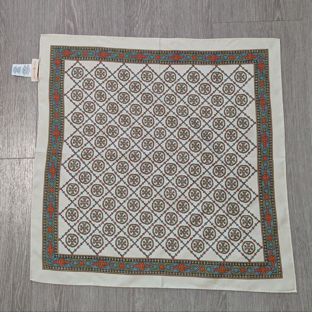 Tory Burch Monogram Multicolored Silk Square Scarf